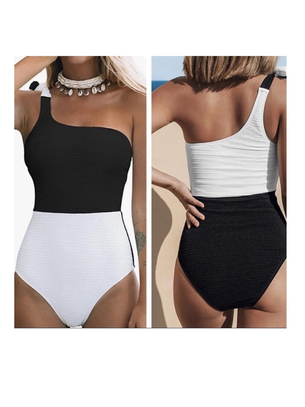 CUPSHE One Piece Swimsuit Color Block One Shoulder Bowknot Bathing Suit …